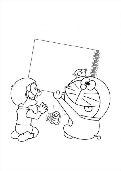 Tranh vẽ đen trắng nobita và doremon