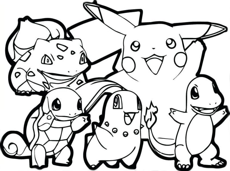 Tranh vẽ đen trắng pikachu và những pokemon khác