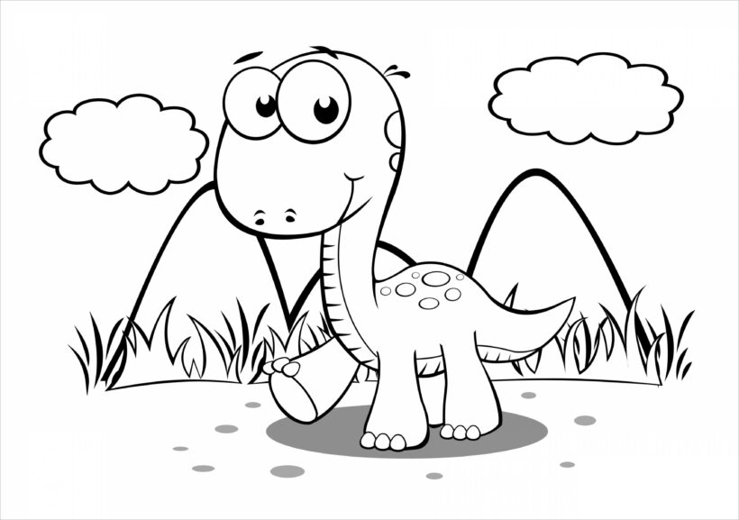 Tranh vẽ trắng đen khủng long hoạt hình cho bé trai