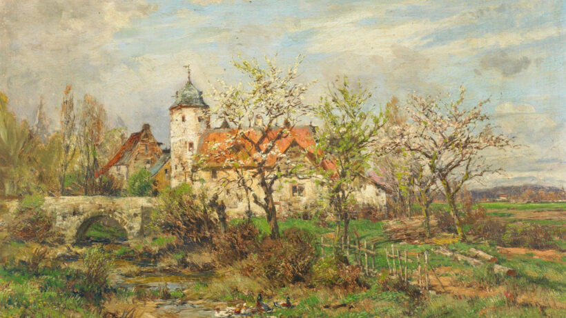 vẽ tranh đề tài mùa xuân ở làng quê