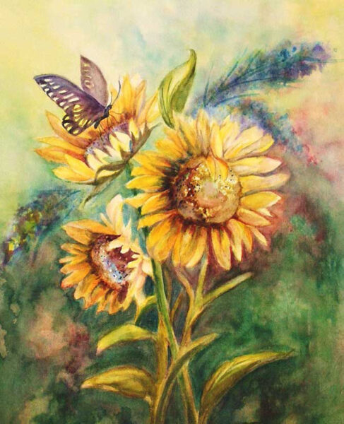 vẽ tranh hoa hướng dương và bướm