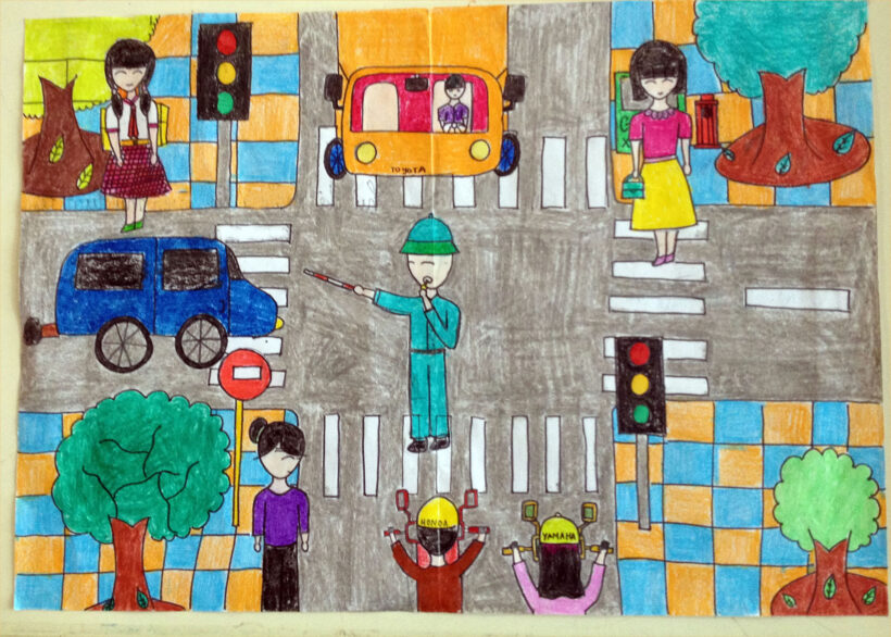vẽ tranh về đề tài an toàn giao thông lớp 7 đường sắt