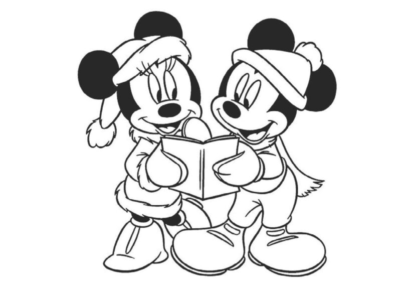 Ảnh tập tô chuột Mickey và cô bạn chuột đang cùng đọc sách