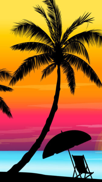ảnh vẽ cây dừa trên bờ biển mùa hè