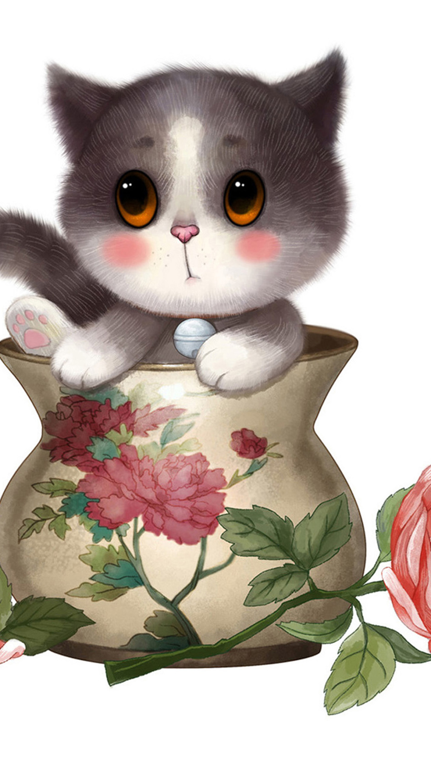 hình ảnh chú mèo trong lọ hoa
