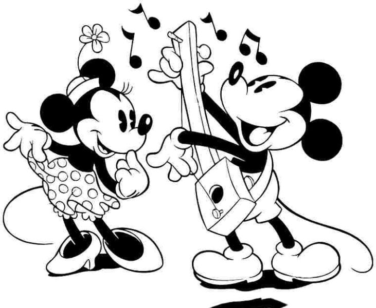 Hình tập tô chuột Mickey gảy đàn cho bạn gái múa