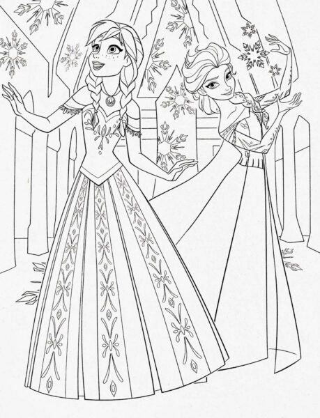 Hình tô màu công chúa Anna và chị gái Elsa đang múa