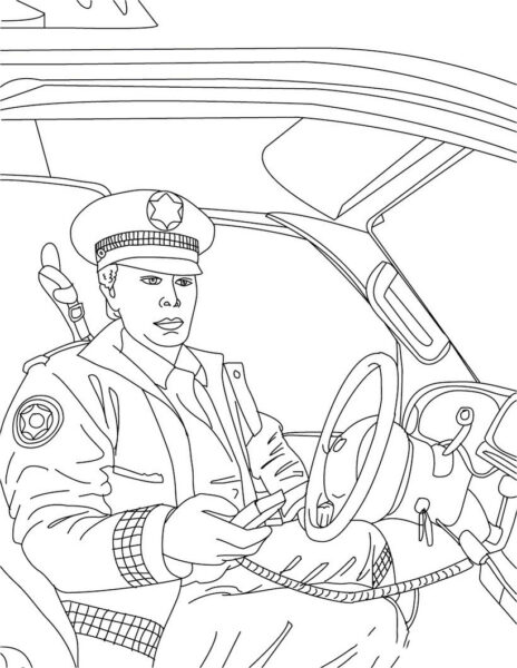 Hình vẽ chú cảnh sát giao thông ngồi trong ô tô