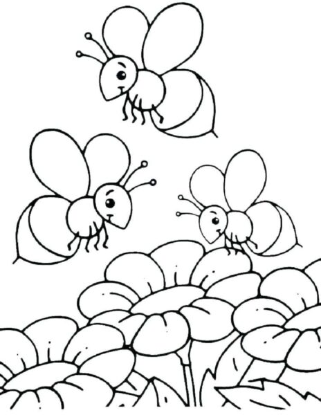 Hình vẽ đàn ong và những bông hoa