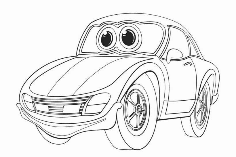 Hình vẽ đen trắng siêu xe cho bé tập tô