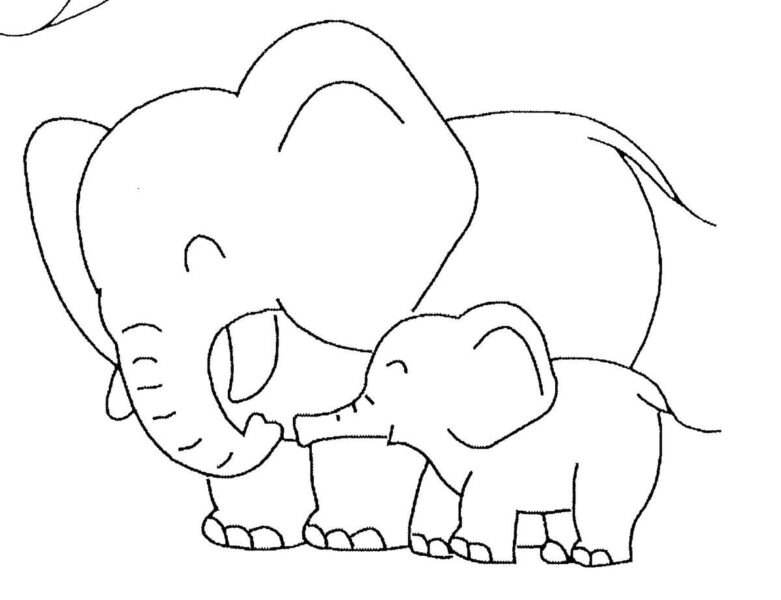 Hình vẽ đơn giản voi mẹ và voi con cho bé tập tô