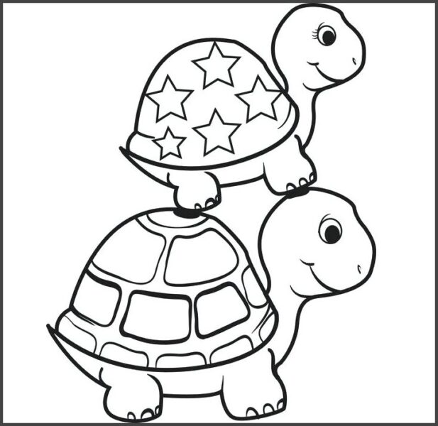 Hình vẽ hai con rùa cho bé tập tô