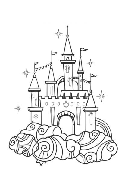 Hình vẽ lâu đài trên mây cho bé tập tô