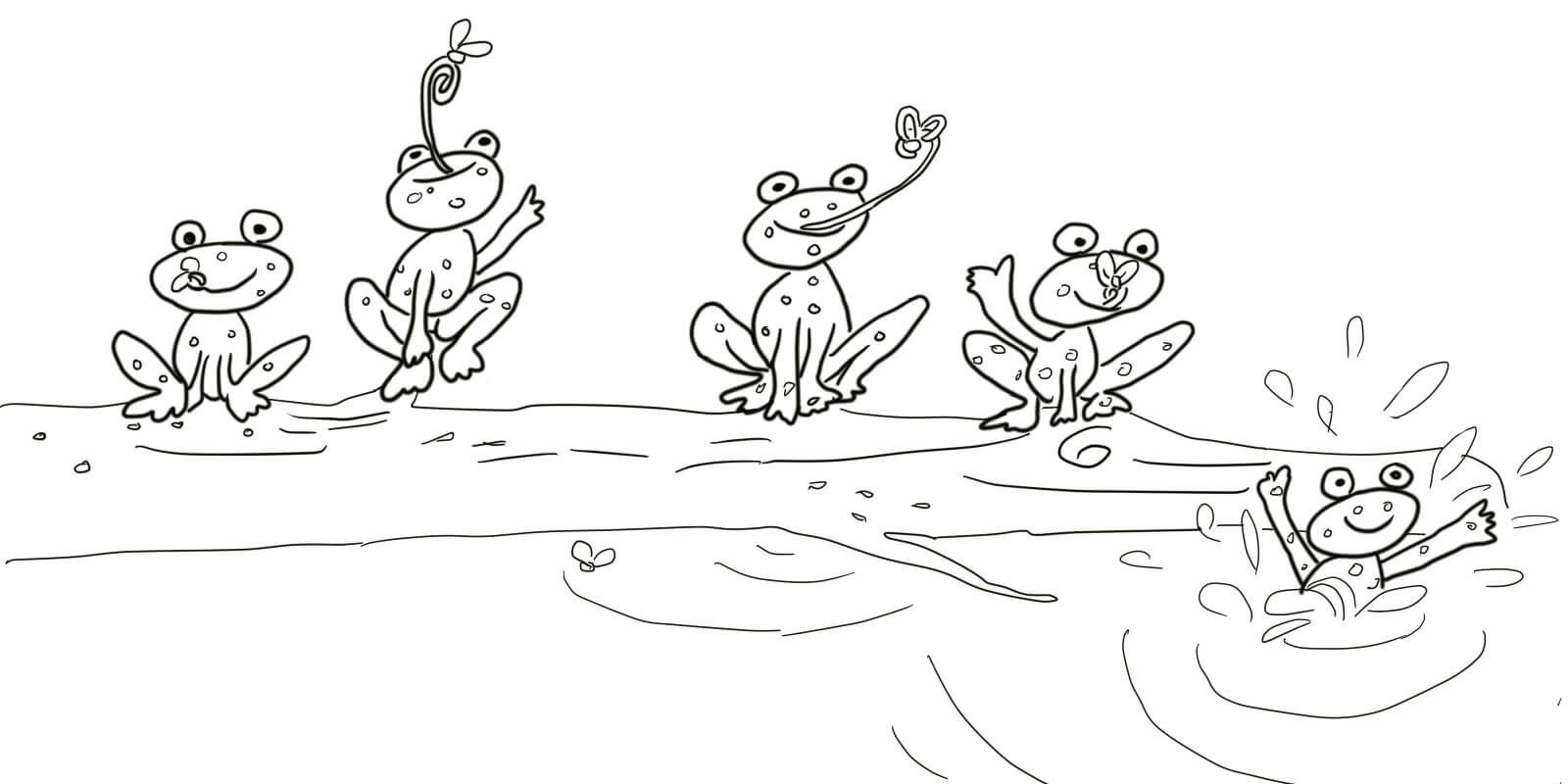 Раскраска 5 лягушек