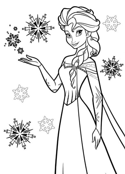 Hình vẽ tập tô nữ hoàng băng giá và những bông hoa tuyết