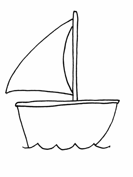 Hình vẽ thuyền và một cột buồm đơn giản cho bé tập tô