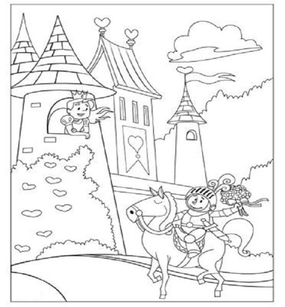 Tranh tô lâu đài, công chúa và hiệp sĩ cưỡi ngựa