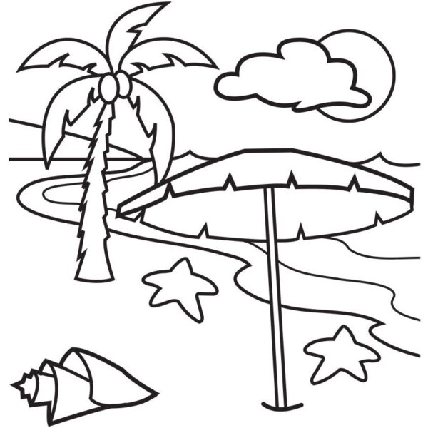 Tranh tô màu cây dừa trên bãi biển