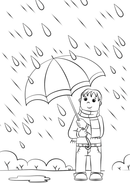 Tranh tô màu cho bé về trời mưa
