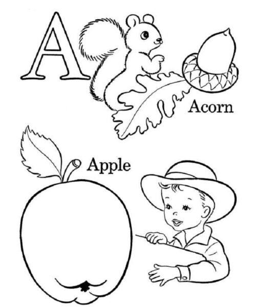 Tranh tô màu chữ cái hình chữ a và quả táo