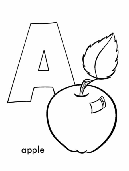 Tranh tô màu chữ cái hình chữ a và quả táo rất đẹp