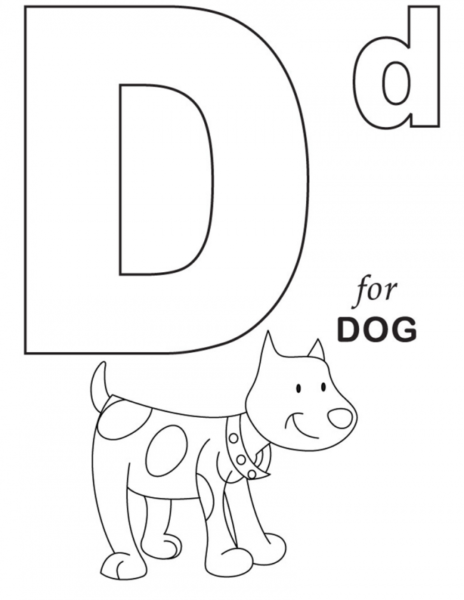 Tranh tô màu chữ cái hình chữ d và con chó