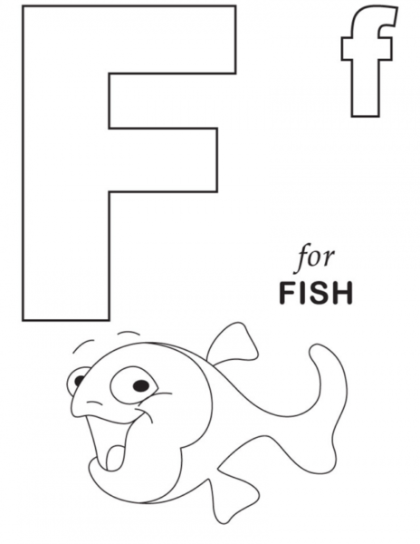 Tranh tô màu chữ cái hình chữ f và con cá