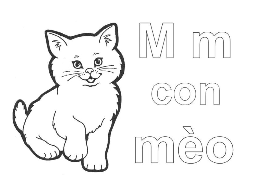Tranh tô màu chữ cái hình chữ m và con mèo