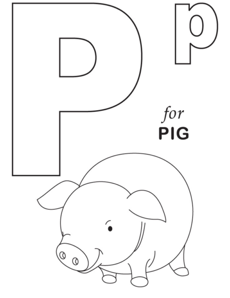 Tranh tô màu chữ cái hình chữ p và con lợn
