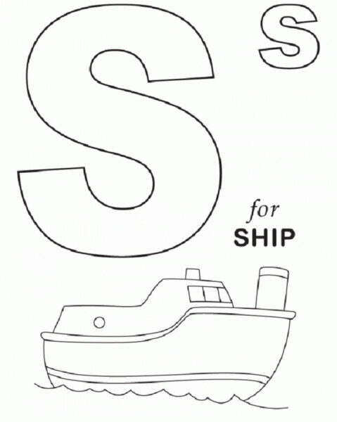 Tranh tô màu chữ cái hình chữ s và con tàu