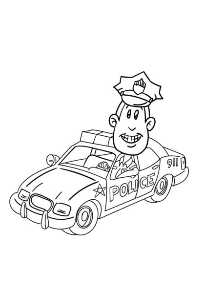 Tranh tô màu chú cảnh sát giao thông đi ô tô
