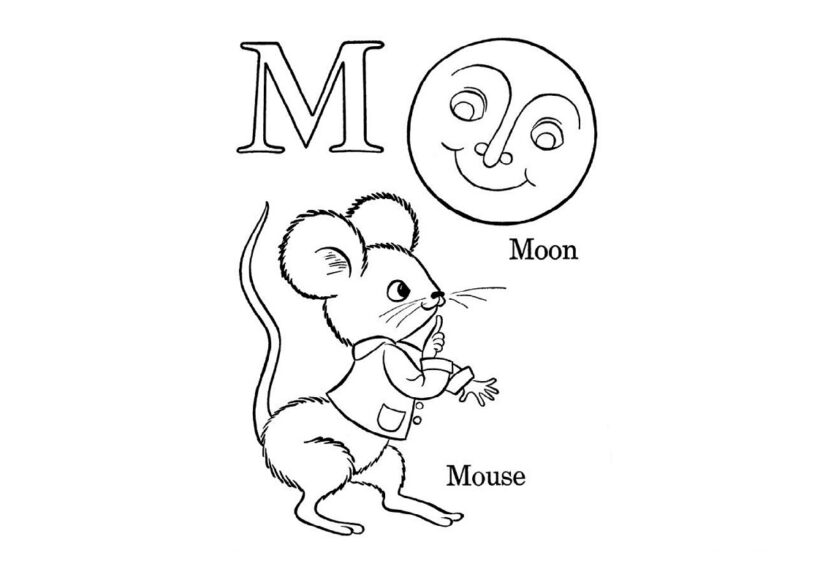 Tranh tô màu chữ M hình ông mặt trời và con chuột
