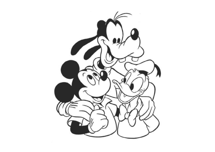 Tranh tô màu chuột Mickey, chó, vịt