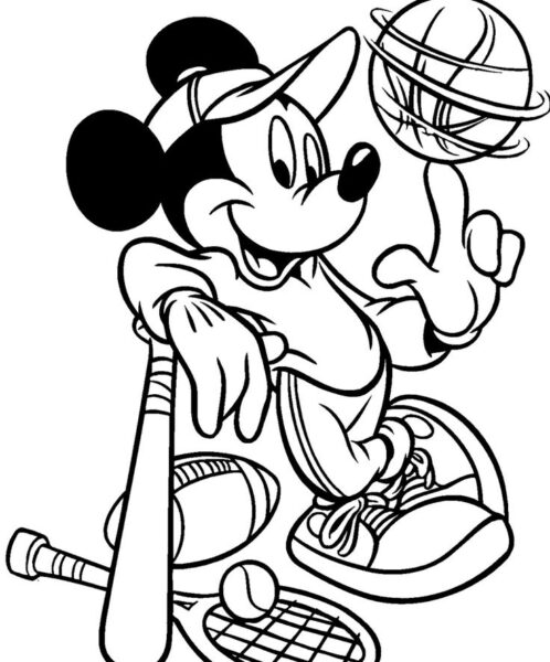 Tranh tô màu chuột Mickey chơi thể thao
