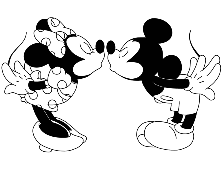 Tranh tô màu chuột Mickey và bạn gái thơm nhau