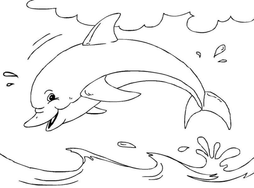 Tranh tô màu con cá heo đang nô đùa nhảy lên trên mặt nước