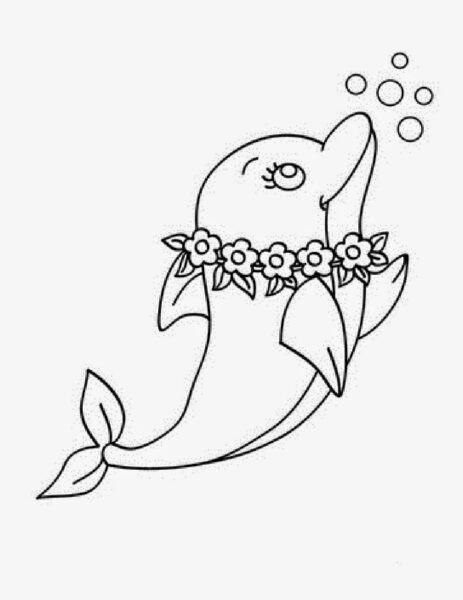 Tranh tô màu con cá heo đeo vòng hoa dễ thương