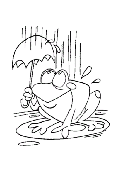 Tranh tô màu con ếch cầm ô che mưa