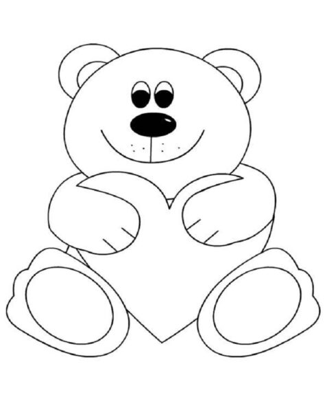 Tranh tô màu con gấu in hình trái tim