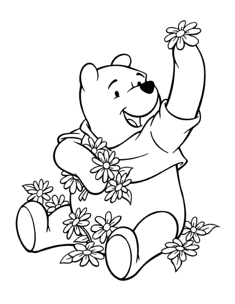 Tranh tô màu con gấu và những bông hoa