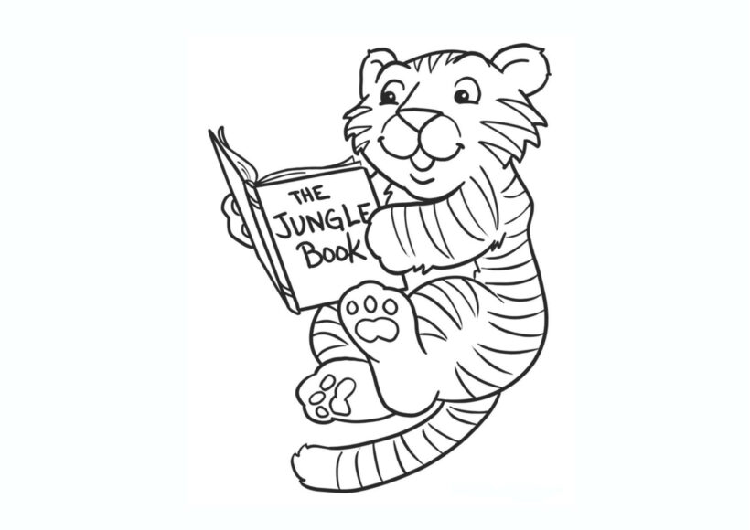 tranh tô màu con hổ đọc sách