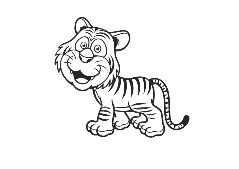 Tranh tô màu con hổ hoạt hình dễ thương
