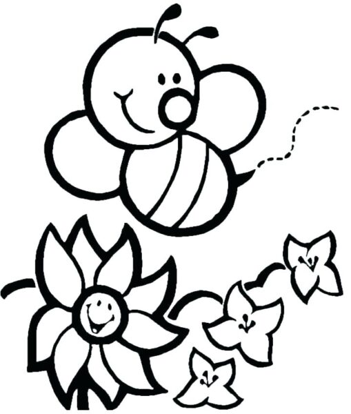 Tranh tô màu con ong tìm đến những bông hoa để lấy mật