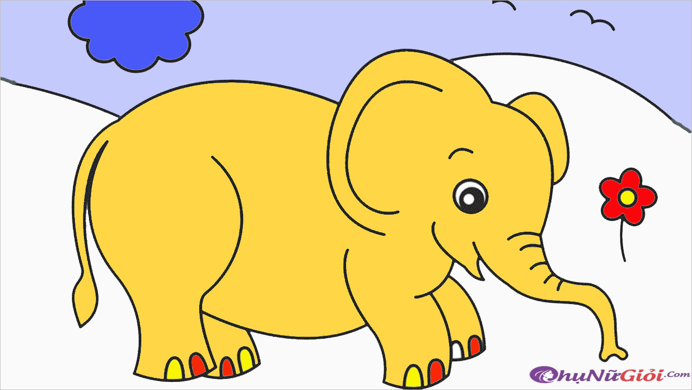 Tranh tô màu sắc con cái voi rất đẹp, cute giành cho nhỏ nhắn yêu