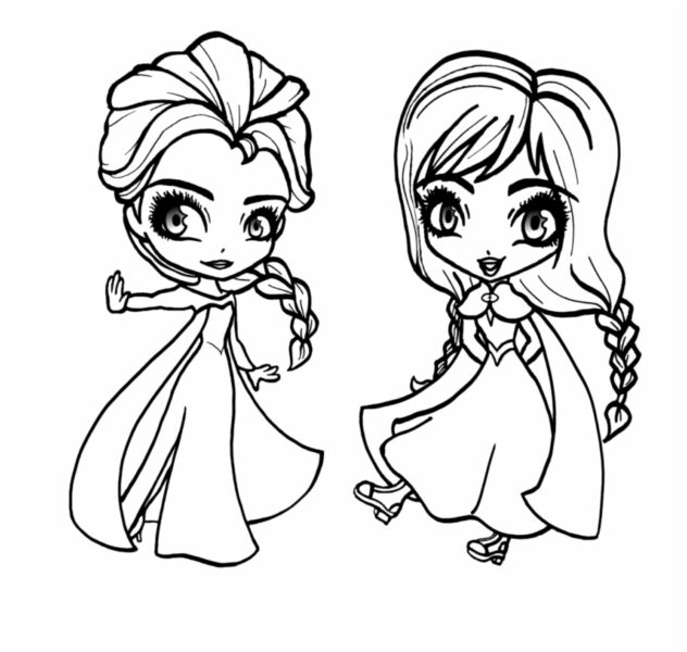 Tranh tô màu công chúa Anna và chị gái Elsa được vẽ cách điệu dễ thương