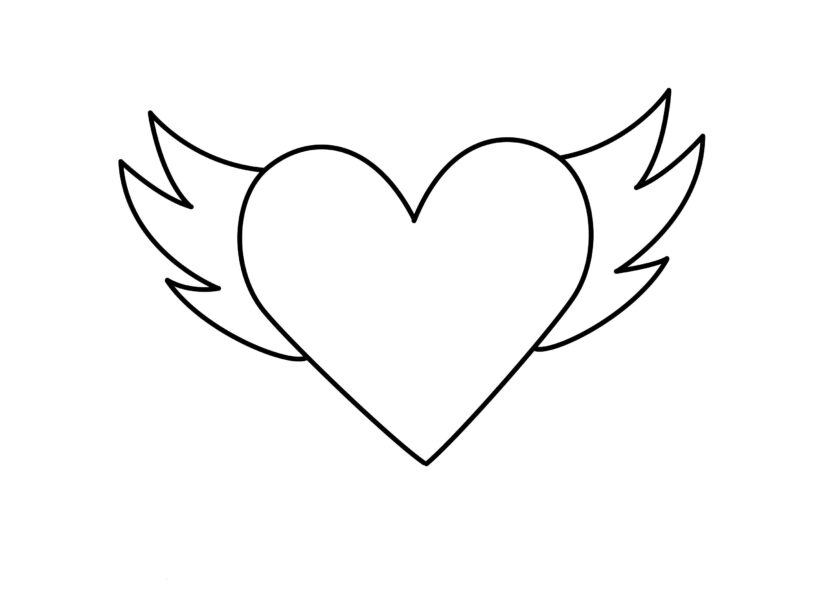 Tranh tô màu hình trái tim có cánh