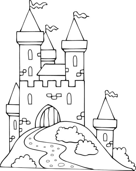 Tranh tô màu lâu đài bị núi che khuất một phần