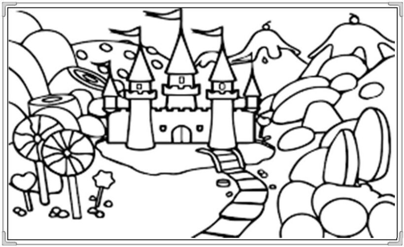 Tranh tô màu lâu đài nằm ở núi