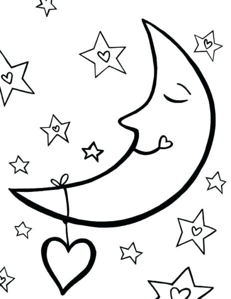 Tranh tô màu ngôi sao và trăng có trái tim bên trong