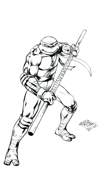 Tranh tô màu Ninja rùa sở hữu chiếc gậy